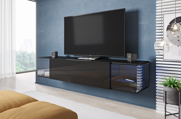 Móvel de TV modelo Selma (160x53cm) cor preta com LED RGB